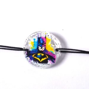 Στρογγυλός με Batman πολύχρωμος σε διάφανο glitter plexiglass σύνδεσμος 18mm