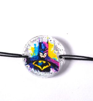 Στρογγυλός με Batman πολύχρωμος σε διάφανο glitter plexiglass σύνδεσμος 18mm