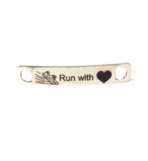 Ταυτότητα για αθλητικό παπούτσι "Run with με καρδιά" μακρόστενη ασημί μεταλλική ατσάλι  38.5x7mm