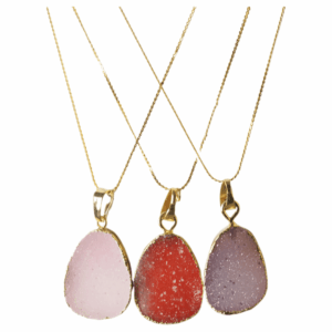 Κολιέ με Αχάτη druzy ημιπολύτιμη 18x20mm σε αλυσίδα ατσάλι με κούμπωμα και επέκταση 35-40cm