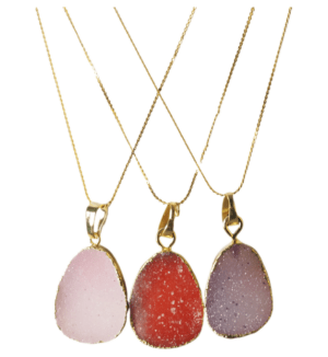 Κολιέ με Αχάτη druzy ημιπολύτιμη 18x20mm σε αλυσίδα ατσάλι με κούμπωμα και επέκταση 35-40cm