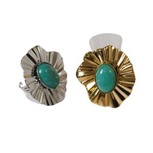 Δαχτυλίδι Big Flower with Aquamarine οβάλ ημιπολύτιμη πέτρα ανοιγόμενο μεταλλικό ατσάλι  17mm