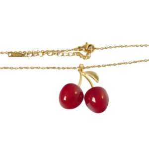 Κολιέ με Κεράσια Ρητίνης μεγάλα 28x26mm σε cross πλακέ αλυσίδα ατσάλι 1.5mm μήκους 41cm και επέκταση 5cm