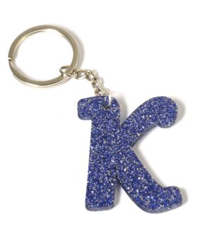 Μπρελόκ έτοιμο Μονόγραμμα Μπλέ Glitter plexiglass ύψους 50mm και κρίκο μεταλλικό με αλυσίδα 30mm