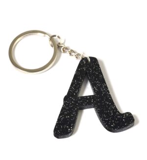 Μπρελόκ έτοιμο Μονόγραμμα Μαύρο Glitter plexiglass ύψους 50mm και κρίκο μεταλλικό με αλυσίδα 30mm