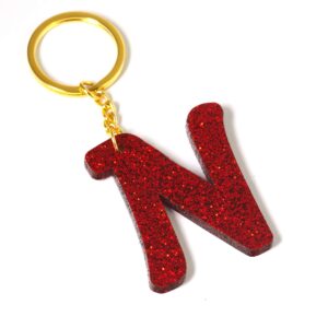 Μπρελόκ έτοιμο Μονόγραμμα Κόκκινο Glitter plexiglass ύψους 50mm και κρίκο μεταλλικό με αλυσίδα 30mm