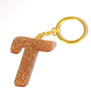 Μπρελόκ έτοιμο Χρυσό Glitter plexiglass ύψους 50mm και κρίκο μεταλλικό με αλυσίδα 30mm