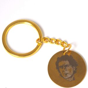 Μπρελόκ έτοιμο με Ayrton Senna σε χρυσό μεταλλικό ατσάλι στρογγυλό 25mm και κρίκο μεταλλικό με αλυσίδα 30mm