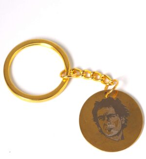 Μπρελόκ έτοιμο με Ayrton Senna σε χρυσό μεταλλικό ατσάλι στρογγυλό 25mm και κρίκο μεταλλικό με αλυσίδα 30mm