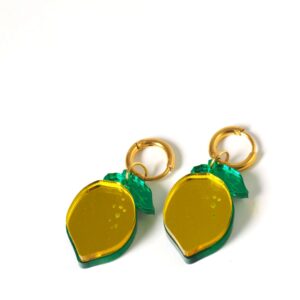 Σκουλαρίκια με Λεμόνι mirror plexiglass 25x17mm και κρίκο χρυσό ατσάλι 14mm