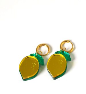 Σκουλαρίκια με Λεμόνι mirror plexiglass 25x17mm και κρίκο χρυσό ατσάλι 14mm