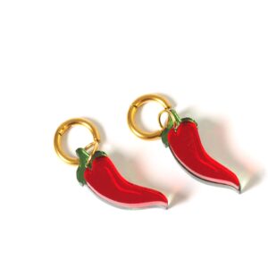 Σκουλαρίκια με Πιπεριά mirror plexiglass 27x10mm και κρίκο χρυσό ατσάλι 14mm