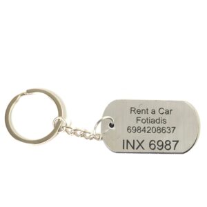 Μπρελόκ έτοιμο για Rent a Car ασημί-μαύρο darvin plexiglass ταυτότητα κάθετη με τα στοιχεία της επιχείρησης σας και 10 αριθμούς κυκλοφορίας της επιλογής σας 50x28mm/10τμχ