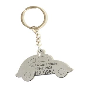 Μπρελόκ έτοιμο για Rent a Car ασημί-μαύρο darvin plexiglass Αυτοκίνητο με τα στοιχεία της επιχείρησης σας και 10 αριθμούς κυκλοφορίας της επιλογής σας 39x59mm/10τμχ