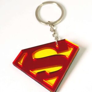 Μπρελόκ έτοιμο Superman σήμα mirror plexiglass 66x50mm και ασημί κρίκο μεταλλικό με αλυσίδα 30mm