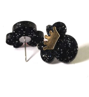 Σκουλαρίκια Minnie glitter με κόρωνα χρυσό darvin plexiglass καρφωτά ασημί μεταλλικά ατσάλι 20x20mm