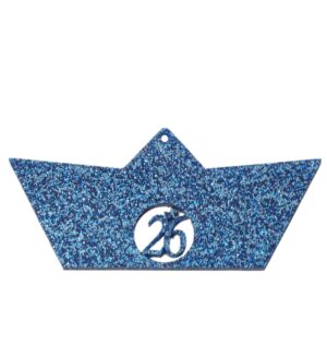 2026 Γούρι Καραβάκι διάτρητο με αστεράκι μπλε glitter plexiglass μεγάλο κρεμαστό 58x132mm
