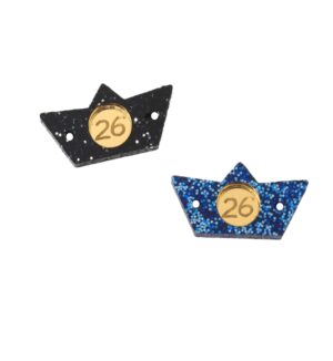 26 Γούρι Βαρκούλα glitter με στρογγυλό χρυσό μεταλλικό χρώμα plexiglass σύνδεσμος 25x13mm
