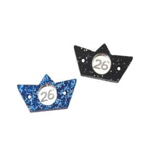 26 Γούρι Βαρκούλα glitter με στρογγυλό ασημί μεταλλικό χρώμα plexiglass σύνδεσμος 25x13mm