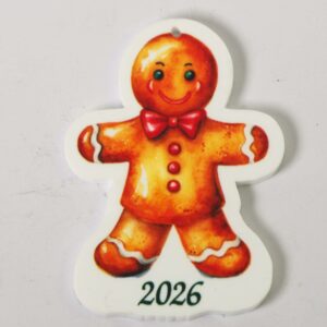 2026 Γούρι Gingerbread πολύχρωμο εκτυπωμένο σε λευκό plexiglass 60x47mm