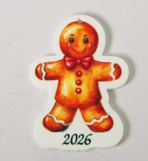 2026 Γούρι Gingerbread πολύχρωμο εκτυπωμένο σε λευκό plexiglass 60x47mm