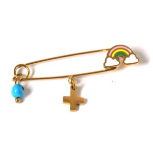 Παραμάνα ουράνιο τόξο-σταυρό-ματάκι χρυσή μεταλλική ατσάλι 43x12mm