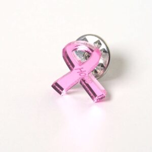 Καρφίτσα πέτου  με Hope «Σύμβολο κατά του καρκίνου του μαστού»  ρόζ mirror plexiglass 14x14mm