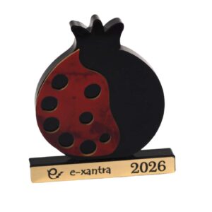 2026 Εταιρικό δώρο Γούρι Ρόδι επιτραπέζιο διακοσμητικό με όνομα της εταιρείας σας κόκκινο-χρυσό-μαύρο plexiglass 62x54mm/10 τμχ