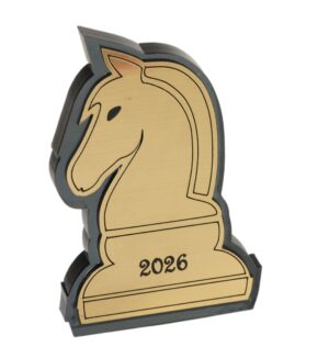 2026 Άλογο Σκάκι επιτραπέζιο διακοσμητικό χρυσό-μαύρο plexiglass 72x50mm
