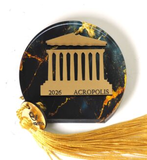 2026  Γούρι Ακρόπολη επιτραπέζιο διακοσμητικό με το δικό σας λογότυπο χρυσό-μαύρο plexiglass 60x66mm/10 τμχ