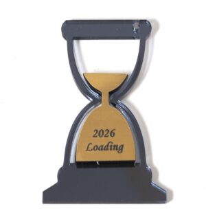 2026 Γούρι Κλεψύδρα μολυβί-χρυσό plexiglass 80x52mm