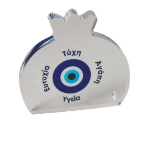 Ρόδι με στρογγυλό μάτι & Ευχές εκτυπωμένο σε διάφανο plexiglass επιτραπέζιο διακοσμητικό 70x72x8mm