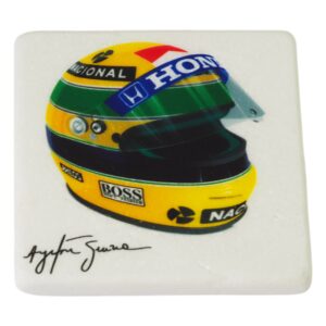 Πρές Παπιέ κράνος Ayrton Senna σε λευκό μάρμαρο Θάσου 8x8x1cm