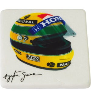 Πρές Παπιέ κράνος Ayrton Senna σε λευκό μάρμαρο Θάσου 8x8x1cm