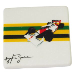 Πρές Παπιέ μονοθέσιο Ayrton Senna σε λευκό μάρμαρο Θάσου 8x8x1cm