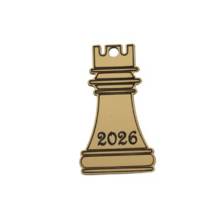 2026 Γούρι Πύργος πιόνι σκάκι χρυσό darvin plexiglass κρεμαστό 45x26mm