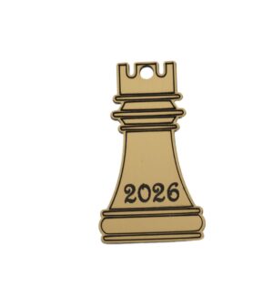 2026 Γούρι Πύργος πιόνι σκάκι χρυσό darvin plexiglass κρεμαστό 45x26mm