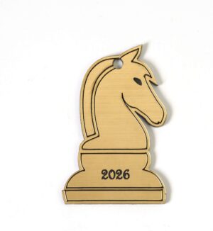 2026 Γούρι Άλογο πιόνι σκάκι χρυσό darvin plexiglass κρεμαστό 50x34mm