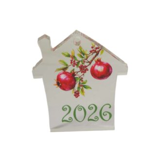 2026 Γούρι Σπιτάκι μικρό με ρόδια σε διάφανο plexiglass επιτραπέζιο διακοσμητικό 60x55mm