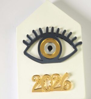 2026 Γούρι Σπιτάκι μεγάλο μάτι μολυβί-χρυσό plexiglass επιτραπέζιο διακοσμητικό 120x80mm