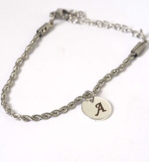 Αλυσίδα βραχιόλι Silver Knot με μονόγραμμα της επιλογής σας για χέρι ασημί στριφτή μεταλλικό ατσάλι 4mm και επέκταση αλυσίδας ατσάλι 170-220mm