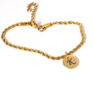 Αλυσίδα βραχιόλι Golden Knot με μονόγραμμα της επιλογής σας για χέρι χρυσή στριφτή μεταλλικό ατσάλι 4mm και επέκταση αλυσίδας ατσάλι 170-220mm