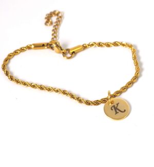 Αλυσίδα βραχιόλι Golden Knot με μονόγραμμα της επιλογής σας για χέρι χρυσή στριφτή μεταλλικό ατσάλι 4mm και επέκταση αλυσίδας ατσάλι 170-220mm