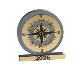 2026 Γούρι Πυξίδα επιτραπέζιο διακοσμητικό χρυσό-μαύρο plexiglass 71x65mm