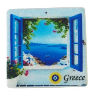 Παράθυρο με θέα νησί μάρμαρο Θάσου λευκό τετράγωνο 5x5x0.7cm