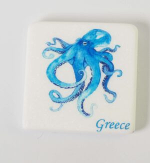 Χταπόδι γαλάζιο μάρμαρο Θάσου λευκό τετράγωνο 5x5x0.7cm