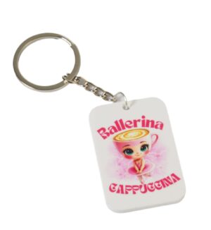 Ballerina Cappuccina σε λευκό παραλληλόγραμμο plexiglass 50x33mm με κρίκο & αλυσίδα 25mm