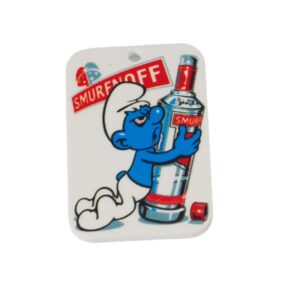 Στρουμφάκι & Vodka σε λευκό παραλληλόγραμμο plexiglass 50x33mm