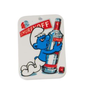 Στρουμφάκι & Vodka σε λευκό παραλληλόγραμμο plexiglass 50x33mm