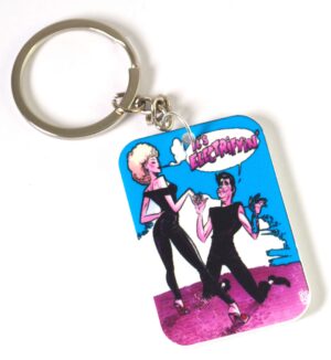 Μπρελόκ Grease it's electrifying σε λευκό παραλληλόγραμμο plexiglass 50x33mm με κρίκο & αλυσίδα 25mm